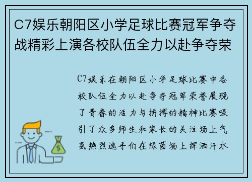 C7娱乐朝阳区小学足球比赛冠军争夺战精彩上演各校队伍全力以赴争夺荣誉
